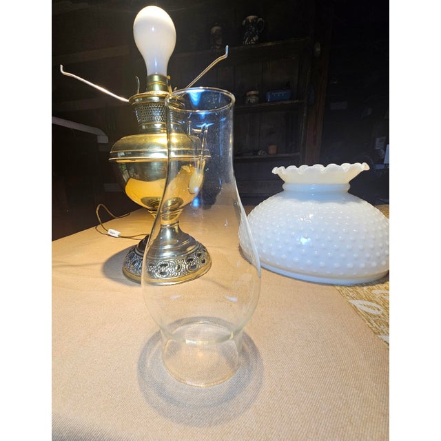 Bradley and Hubbard 1880's "Patent Applied For", Hobnail Milk Glass "Ring of Fire"' Shade For Sale - Image 15 of 18
