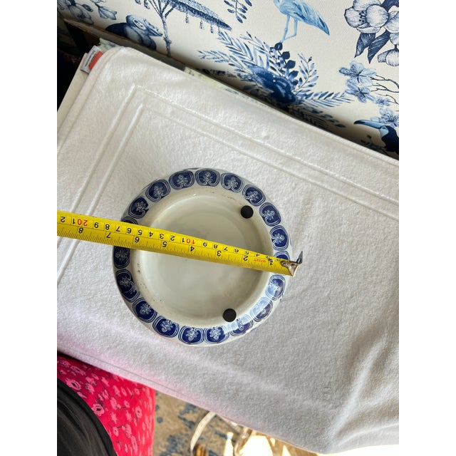 Chinoiserie Handpainted Chinoiserie Vase Blue White Flower Container For Sale - Image 3 of 8