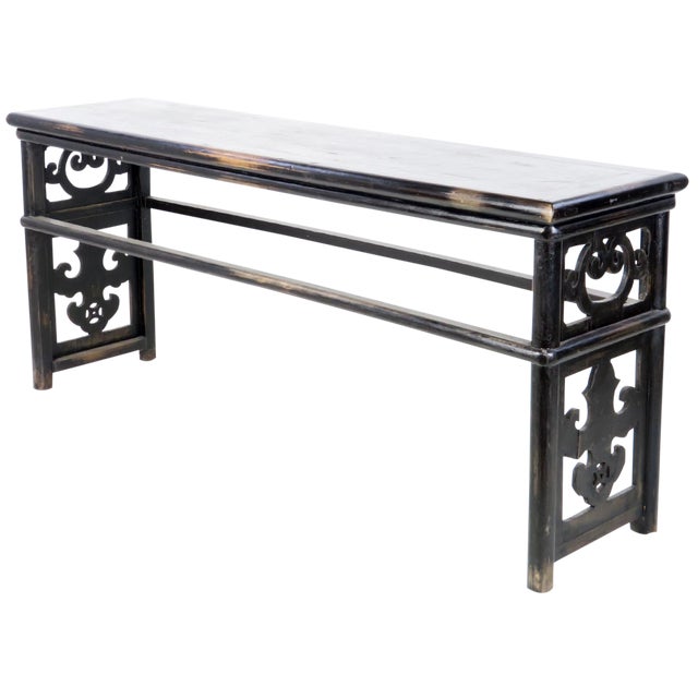 20th Century Chinese 79" Black Lacquer Altar Console Hall Table Chairish