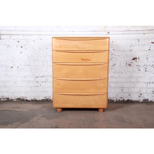Heywood Wakefield MidCentury Modern Solid Maple Highboy Dresser, 1950s