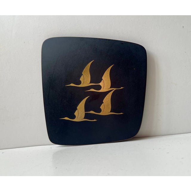 Wood Mid-Century Brass Wall Plaque with Cranes by Jech Hand Säge Kunst, 1960s For Sale - Image 7 of 7
