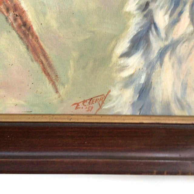 1950s Mid-Century Birddog With Quail Oil Painting Signed/Dated For Sale - Image 5 of 6