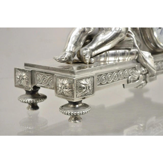 French Louis XV M Franjus Raison & Boyer Silver Plated Bronze Putto Mantel Clock For Sale In Philadelphia - Image 6 of 15