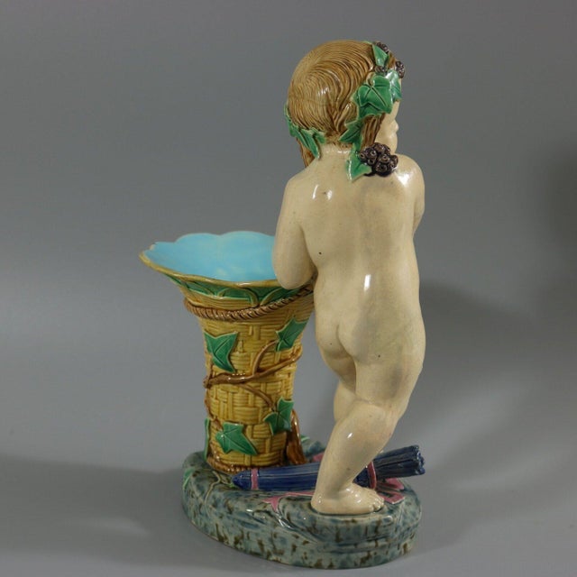 Minton Majolica Putti With Basket Vase For Sale - Image 6 of 14