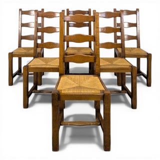 Rustic Oak Straw-Seated Chairs, Set of 6 For Sale