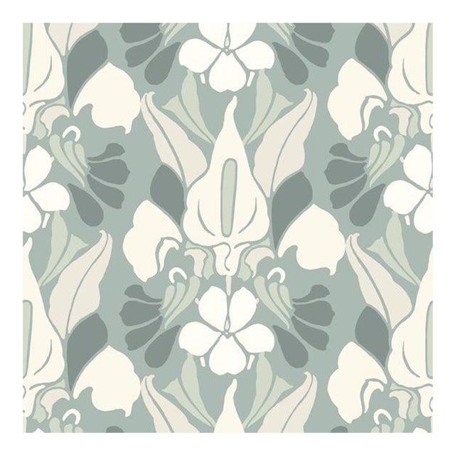 Botanic Dragon Flower - Ash Blue Floral Premium Wallpaper by Mitchell Black, 156 Sq Ft For Sale
