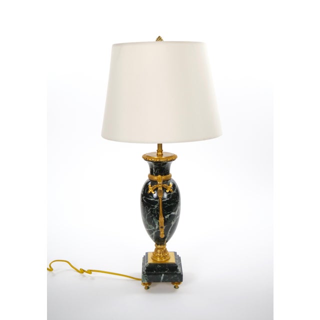 Stone Pair Bronze-Mounted Antico-Verde Marble Urn-Form Table Lamps French, 19th Cent For Sale - Image 7 of 13
