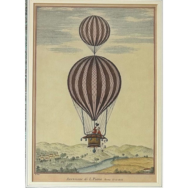 Framed Pair of Antique Italian Hot Air Balloon Prints For Sale - Image 4 of 7