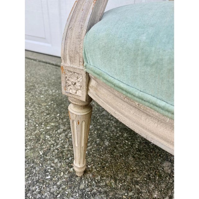 A French Country Classic | Louis XVI Fauteuil in Soft Celadon Velvet For Sale In South Bend - Image 6 of 10