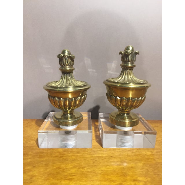 Brass Newel Post Finials on Lucite Bases a Pair Chairish