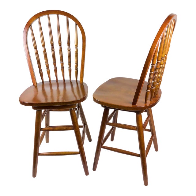 Windsor Style Wood Bar Stools a Pair Chairish