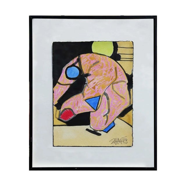 Peach 1983 Abstract Figurative Geometric Mixed-Media Painting by Don Shaw, Framed For Sale - Image 8 of 8