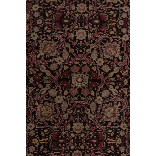 Vintage Indian Agra Floral Wool Rug in Brown & Black , by Rug & Kilim, 1980-1989 For Sale In New York - Image 6 of 9