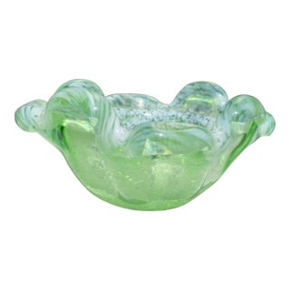 Murano Green Speckled Bowl For Sale