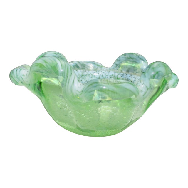 Murano Green Speckled Bowl For Sale