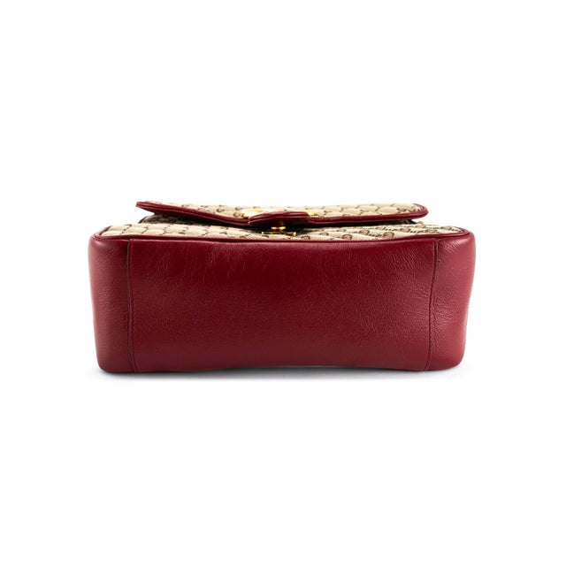 Early 21st Century Gucci Gg Marmont Mini Beige Gg Canvas Red Leather Top Handle Bag For Sale - Image 5 of 13