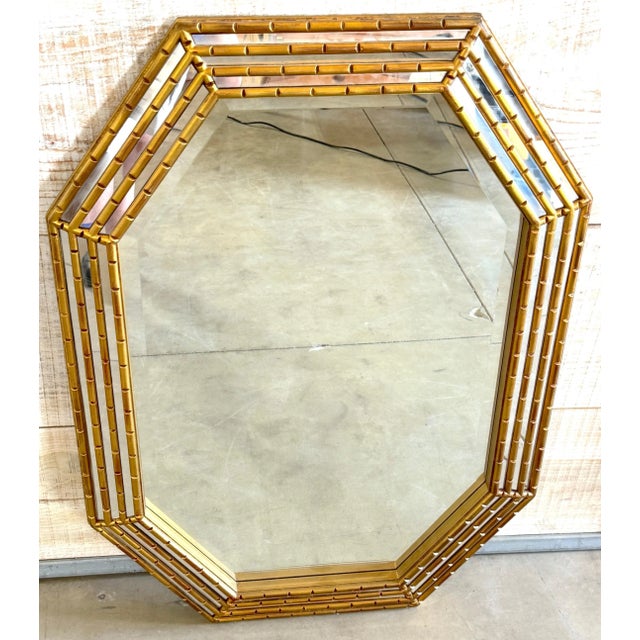 1960s Mid Century Modern Gilt Lacquered Geometric Beveled Mirror For Sale - Image 5 of 12