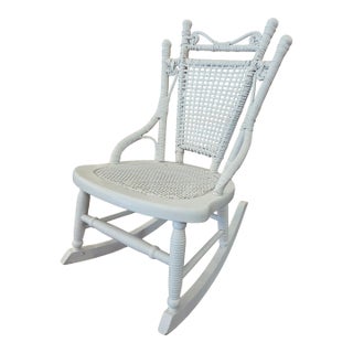 1890s Victorian Childs Rattan Wicker Rocking Chair For Sale