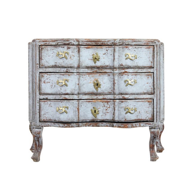 "Early 19th Century Swedish painted baroque revival chest of drawers circa 1820. 3 drawer commode with shaped sides and...