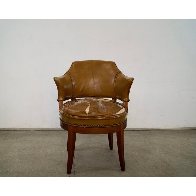 Barnard & Simonds 1960’s Mid-Century Modern Leather & Walnut Swivel Armchair For Sale - Image 4 of 12