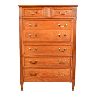 Kindel Furniture French Regency Louis XVI Cherry Wood Highboy Dresser, Circa 1960s For Sale
