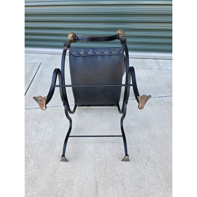 Vintage Italian Curule Savonarola Armchair in Black Leather Brass & Iron For Sale - Image 17 of 17