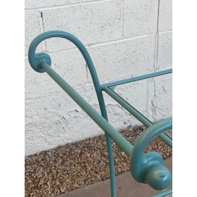 Metal Mid 20th Century Vintage Turquoise Triple Shelf Bar Cart With Wheels For Sale - Image 7 of 11