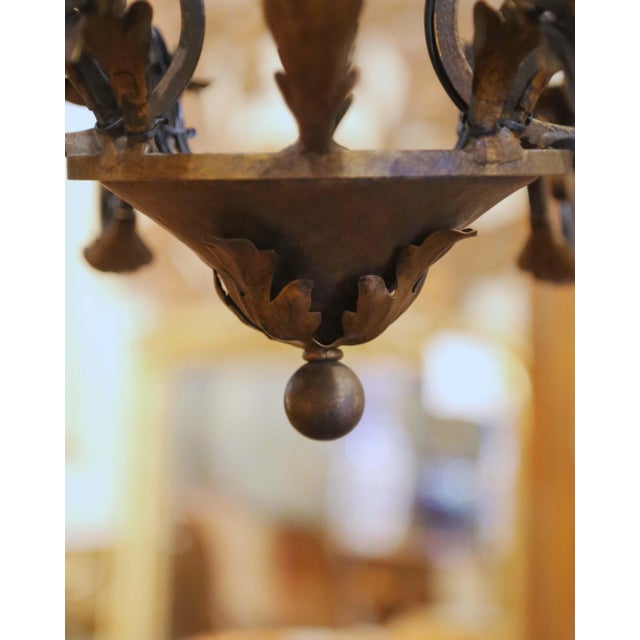 Mid Century French Louis XV Verdigris & Gilt Wrought Iron Eight-Light Chandelier For Sale - Image 10 of 10