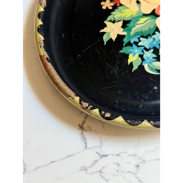 Vintage Chippy Hand Painted Floral Toleware Tray For Sale - Image 4 of 8