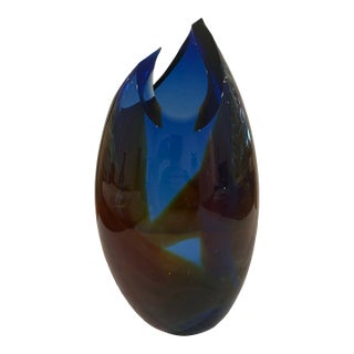 Peter VanderLaan Cobalt Blue Sculptural Studio Art Glass Vase For Sale