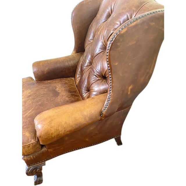 Traditional Rare Vintage Zagaroli Chesterfield Wingback Leather Chair With Hairy Claws For Sale - Image 3 of 10