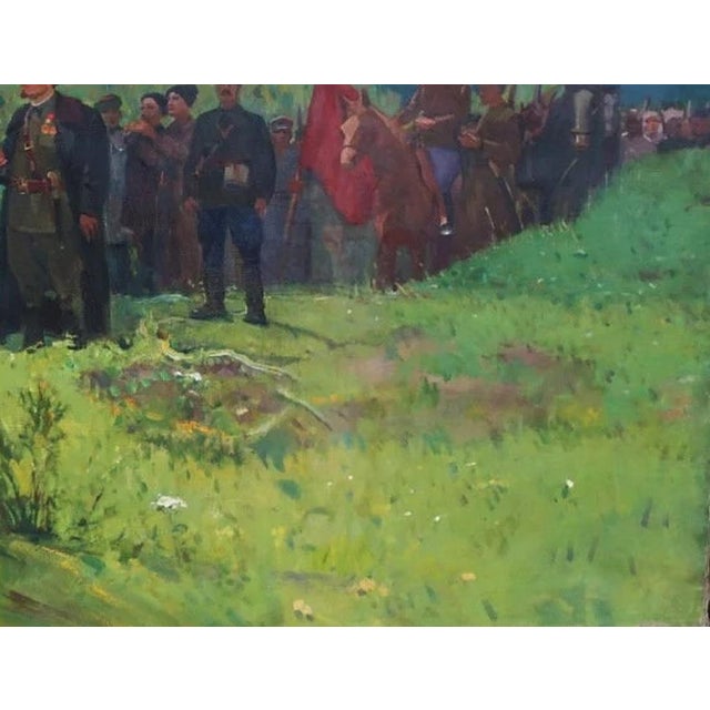 1970s Soviet Partisans Oil Painting, Ukrainian Socialist Realism Art, 1975 120-160 For Sale - Image 5 of 6