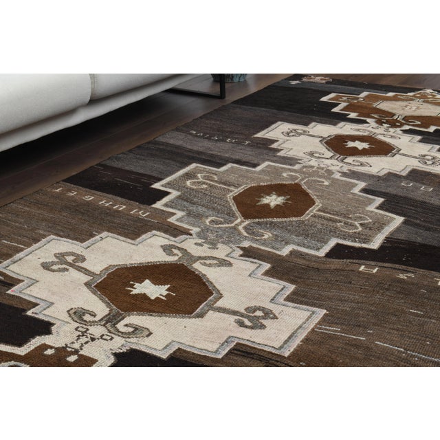 1970s 1970s Turkish Hand-Knotted Wool Cotton Brown Runner Rug For Sale - Image 5 of 12