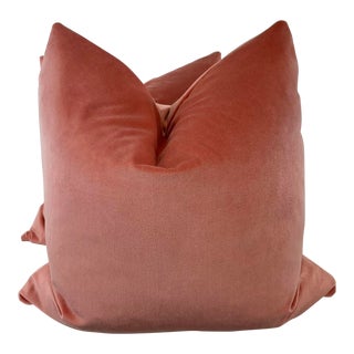 Coral Pink Cotton Velvet 22" Pillows-A Pair For Sale