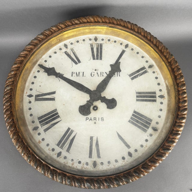 Superb 1890's Antique Paul Garnier Paris Railroad Clock Fine Gilding & Patina Huge 20" Face For Sale - Image 4 of 18