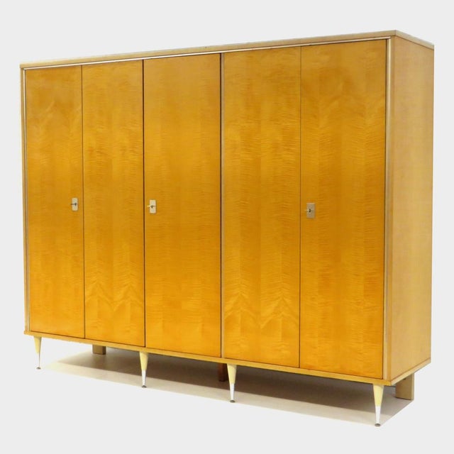 Wood Large Mid-Century Modern Five-Door Wardrobe in Flamed Maple, 1960s For Sale - Image 7 of 7