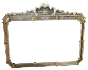 Venetian Rectangular Gold Floreal Hand-Carving Mirror by Simong