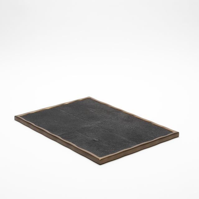 2020s Rectangular Melting Tray in Black Shagreen With Bronze Patina Brass by R&y Augousti For Sale - Image 5 of 7