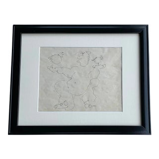 Framed Nude With Bird After Picasso Line Drawing For Sale