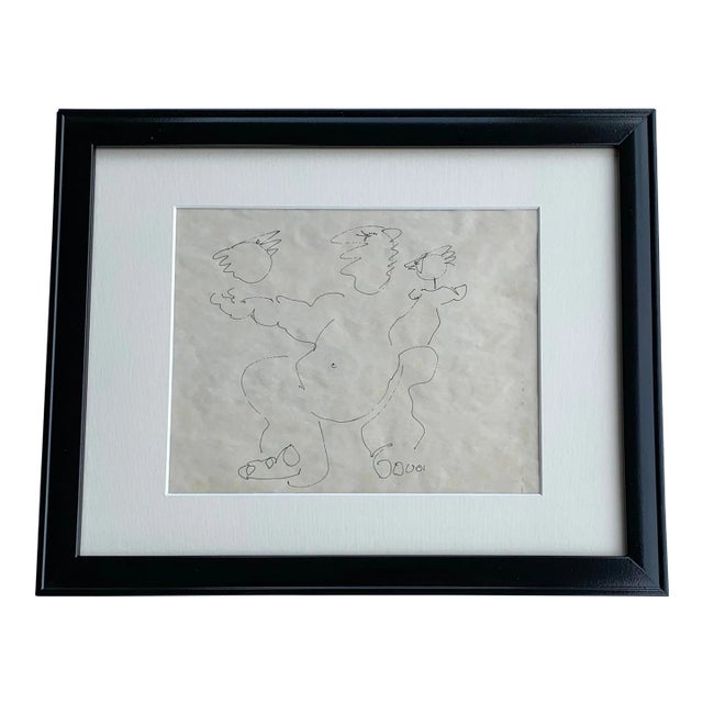 Framed Nude With Bird After Picasso Line Drawing For Sale