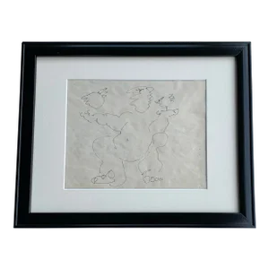 Framed Nude With Bird After Picasso Line Drawing