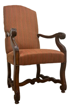 Vintage French Louis XV Style Carved Upholstered High Back Armchair