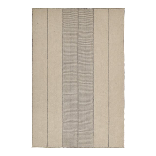 Rug & Kilim’s Contemporary Kilim in Beige & Gray Stripes For Sale