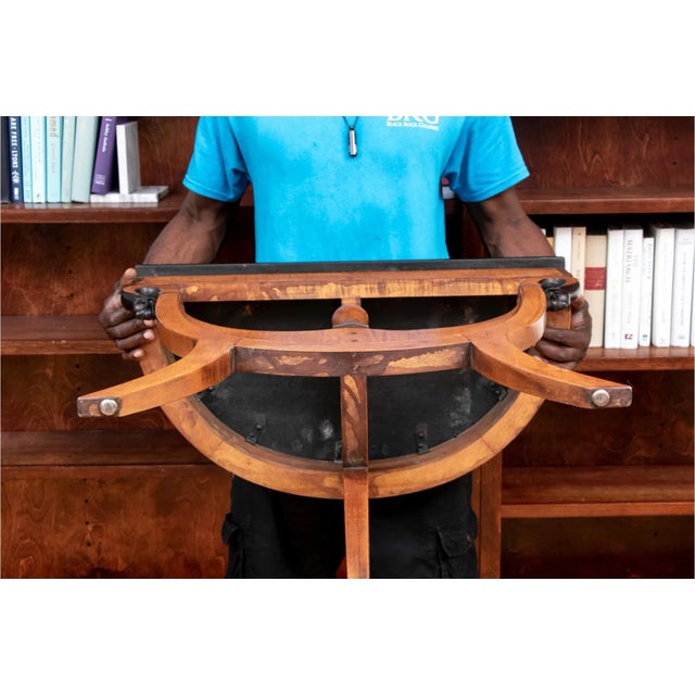 Late 20th Century Neoclassical Swan Head Figured Maple Demilune Console Table For Sale - Image 11 of 12