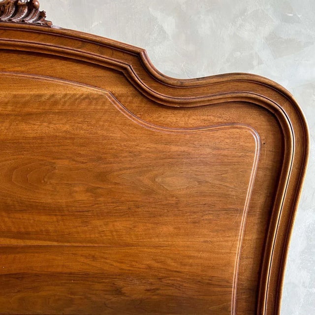 Antique Walnut Louis XV Style Full Size Bed With Metal Rails For Sale - Image 10 of 10
