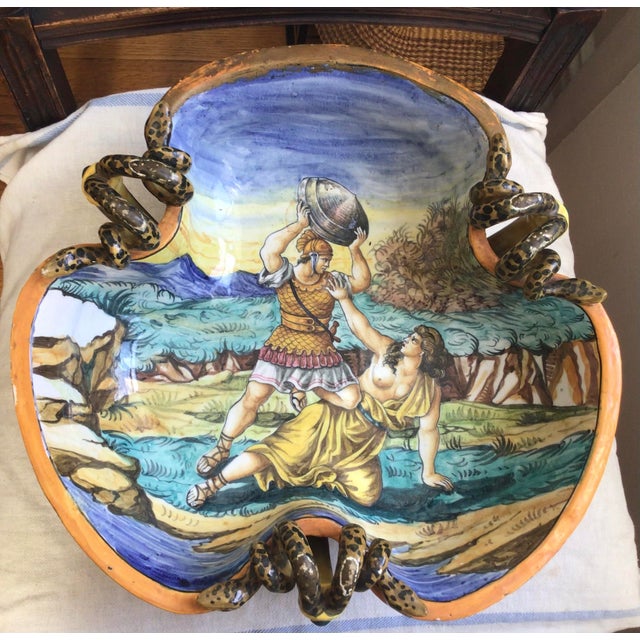 Yellow 1980s End of Century Italian Urbino Style Maiolica Centerpiece Bowl For Sale - Image 8 of 8