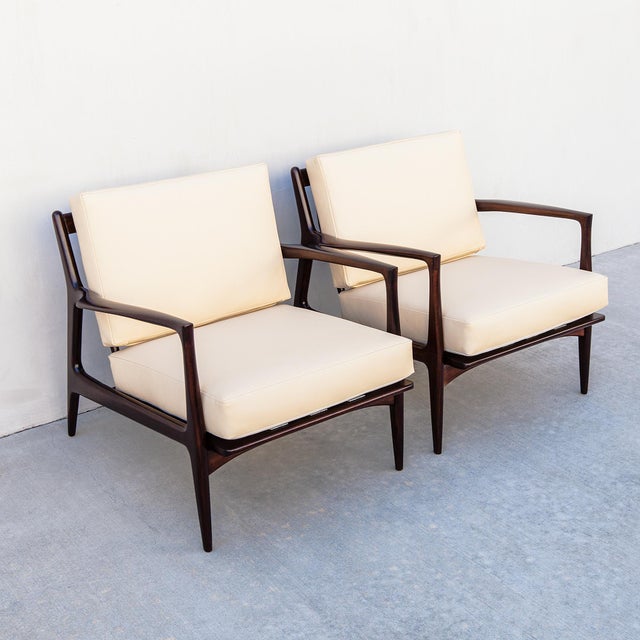 1960s Restored Ib Kofod-Larsen for Selig Danish Modern Sculptural "Blade" Lounge Chairs in Leather For Sale - Image 16 of 18