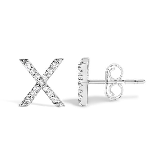 Contemporary 10K White Gold 1/10 Cttw Diamond 'X' Initial Stud Earring For Sale - Image 3 of 5