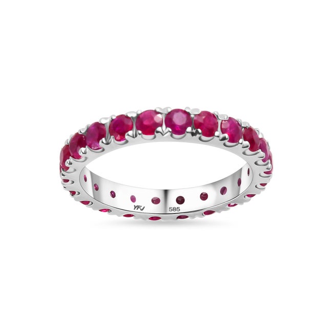 Ruby Red 2.03 Carat Natural Ruby Eternity Band 14k Gold Ring Size 5.5 For Sale - Image 8 of 12