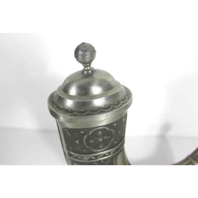 Large 1950’s Norwegian Viking Pewter Drinking Horn With Legs Feet Lid by Aksel Holmsen Norway For Sale - Image 4 of 11